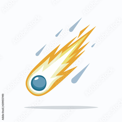 Cartoon Meteorite Falling with Fiery Tail