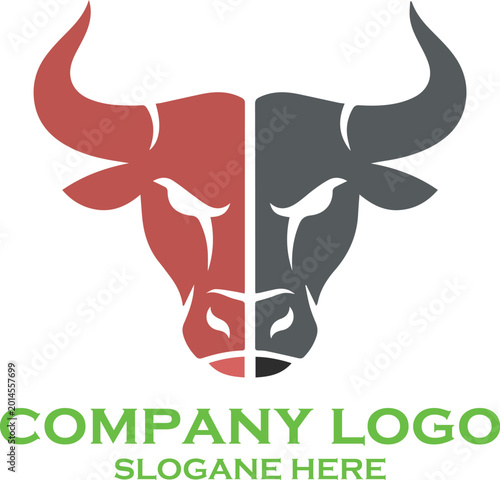 Orange and Blue Bull Head Logo Design Representing Strength and Energy
