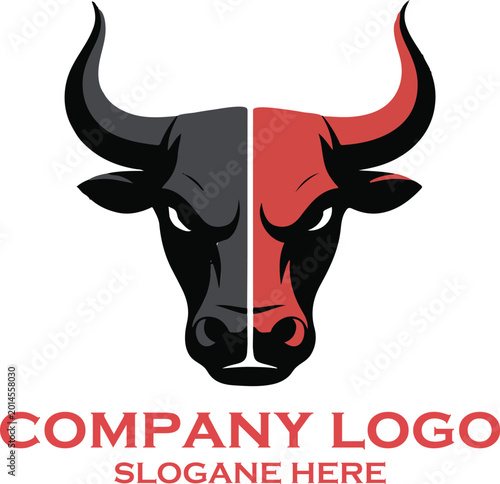 Orange and Blue Bull Head Logo Design Representing Strength and Energy