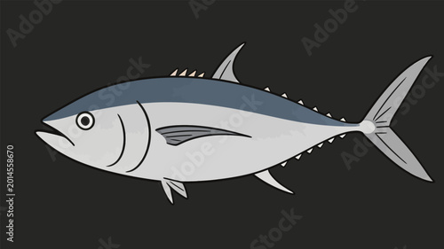 Bild auf Leinwand Cute Cartoon Illustration of a Tuna Fish on Dark Background