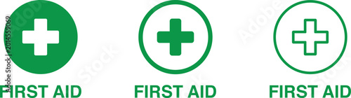 Foto First Aid Symbol Vector Icons Set - Green Medical Cross Emergency Safety Signs
