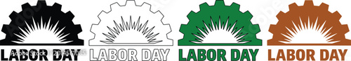 Foto Labor Day vector emblem set, industrial gear and sunburst graphic, black, outlin