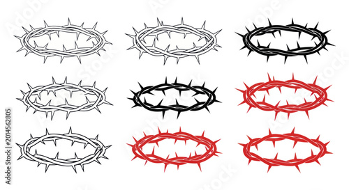 фотографія Crown of Thorns Collection: Black, Red, and White Line Art Illustrations