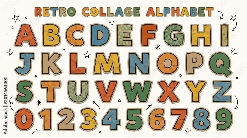 Fototapeta premium Cutout alphabet font in retro cartoon style