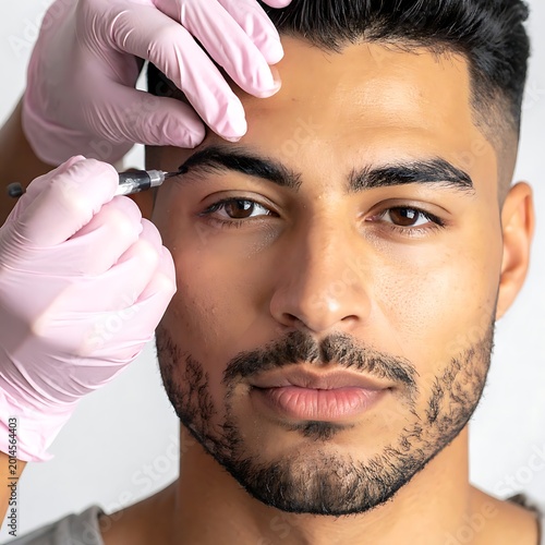 man receiving facial aesthetic treatment.
