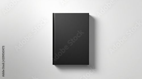 Black hardcover book mockup with matte finish and soft shadow, minimalist editorial style