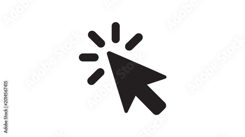Black computer mouse cursor icon with a selection click effect isolated on a plain white background used for web design navigation and digital user interface interaction in modern computing systems