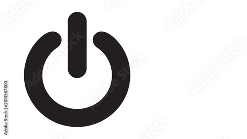 Minimalist power button symbol displayed as a bold black vector icon isolated on a clean white background for use in modern web interface design and digital technology device user controls.