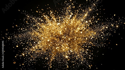 Golden Glitter Explosion on Black Background