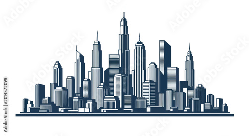 Photography Modern Cityscape Silhouette with Tall Skyscrapers and Buildings