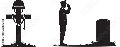 Konstfotografi Remembrance Day Vector Icons Set with Poppy, Soldier & Memorial