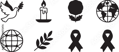 Canvas Print Remembrance Day Vector Icons Set with Poppy, Soldier & Memorial