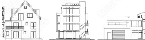 Foto Modern residential house elevation line art set featuring contemporary architect