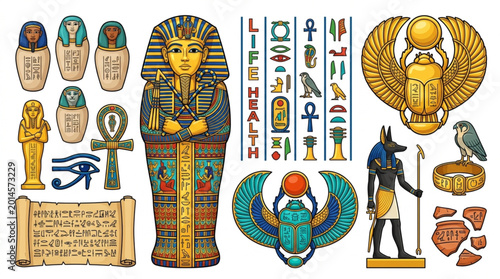 Photography Ancient Egyptian Artifacts and Hieroglyphs Collection.