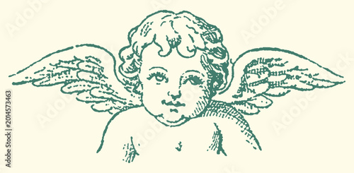 Foto Illustration of a baby cherub with outstretched wings feathers illustration myth
