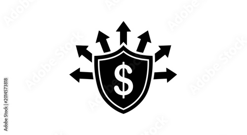 Financial shield icon dollar sign protected by arrows on white background