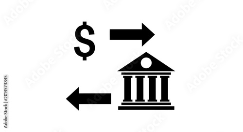 Financial transaction icon dollar symbol and bank building with arrows