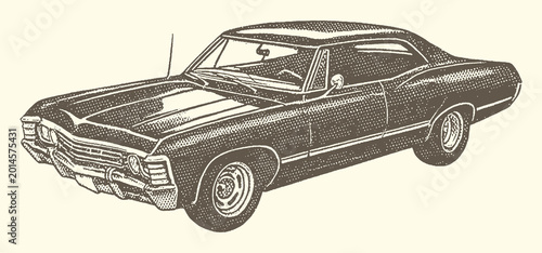 Canvas Print Vintage american muscle car illustration with automobile transport cruising head
