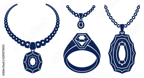 Bild auf Leinwand Elegant Blue Gemstone Jewelry Collection: Necklace, Ring, Pendant