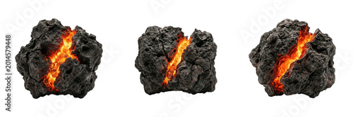 Fotografía Molten Volcanic Lava Rock PNG Set, Burning Hot Magma Stone Crust, Isolated Fanta