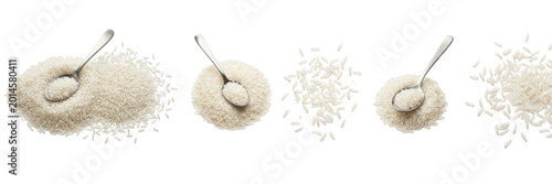 Bild auf Leinwand Rice Grains and Salt Pile PNG, Isolated White Rice with Seasoning Scoop, Raw Food Ingredients Set, Transparent Background