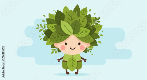 Fotografia Cartoon character with green leafy hair.