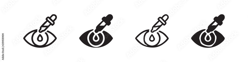 Fototapeta premium Eye with dropper applying liquid icon set, representing eye drops and ophthalmology.