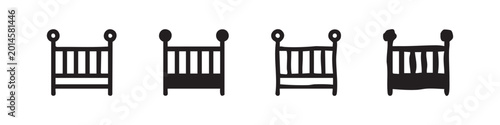 Quadro su tela Baby crib icon set, representing infant care, nursery, and childhood
