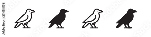 Photography Crow or raven icon set, representing birds, wildlife, and symbolism