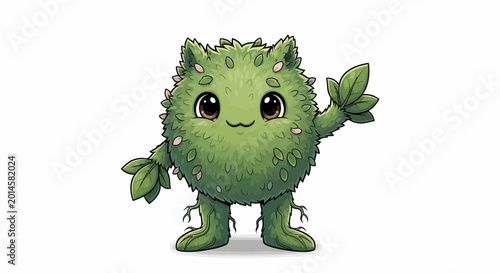 Foto Green cartoon creature with leaves.