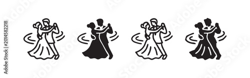 Tableau sur toile Dancing couple icons, black and white, outline and solid