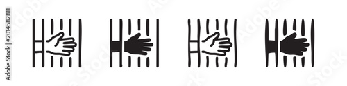 Quadro su tela Hand Through Jail Bars Icon Variations: Outline, Silhouette, Minimalist, and Tex
