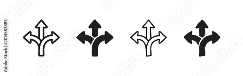 Photos Three Way Directional Arrow Split Path Icons Set