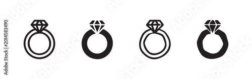 Tableau sur toile Diamond Engagement Ring Icon Set in Various Graphic Styles