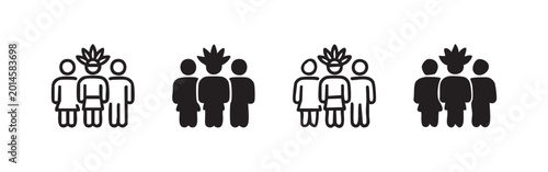 Slika na platnu Eco-friendly team or nature leader icon set, group with plant crown silhouette