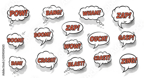 Tableau sur toile Collection of Comic Book Speech Bubbles with Sound Effects.