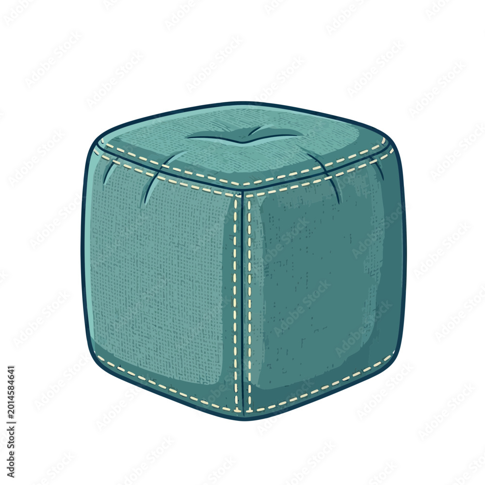 Fototapeta premium Teal cube ottoman with white stitching on white background