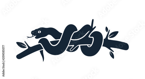 Bild auf Leinwand Snake coiled around a tree branch illustrates wild nature and predatory instincts in a detailed graphic style