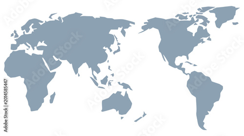 Quadro su tela Minimalist flat world map illustration showing all continents in a clean simple