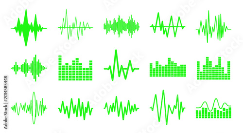 Green Sound Waveform Collection: Audio Visualization, Music Equalizer, Sound Spectrum