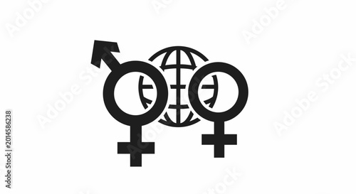 Photos Gender symbols paired with a globe icon illustrate global equality and inclusivity