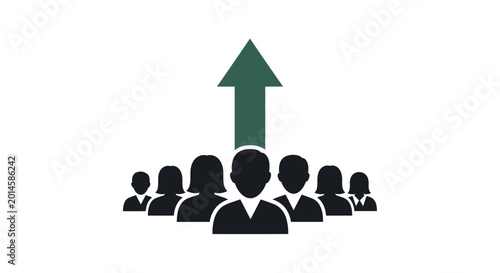 Foto Team members align behind a rising green arrow to symbolize corporate growth and successful leadership