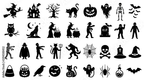 Photos Collection of Halloween Silhouettes Icons and Symbols.