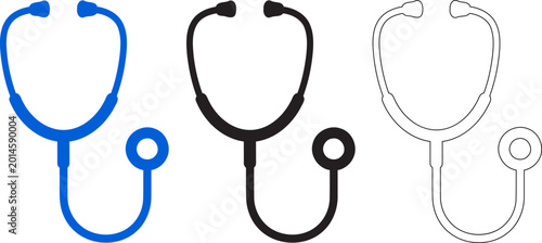 Foto Stethoscope illustration set blue black and outline versions