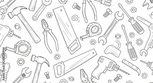 Bild auf Leinwand Collection of Hand Drawn Tools and Hardware Elements.