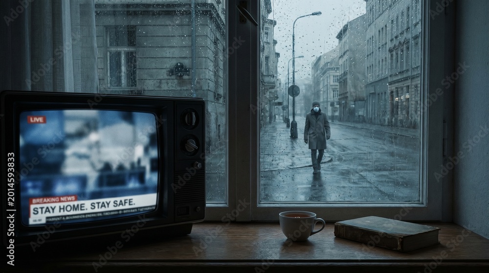 Fototapeta premium Staying Home During Rainy Weather With News and a Book
