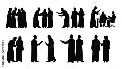 Photos Collection of arab people silhouettes in traditional clothing isolated on a whit