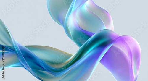 Abstract flowing organza waves with pearlescent turquoise and lilac gradients