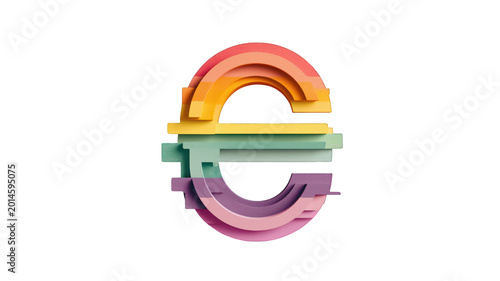 Colorful layered euro symbol on transparency background