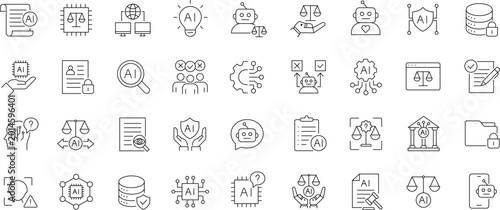 Canvas Print AI ethics icon set. Editable line icons.